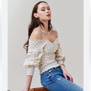 BB Dakota by Steve Madden Cream Off-the-Shoulder Ruffled Blouse
